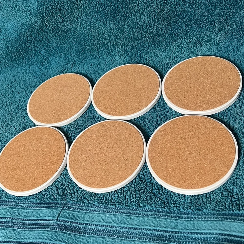 Set of 6 Marble Coasters With Black Metal Holder New